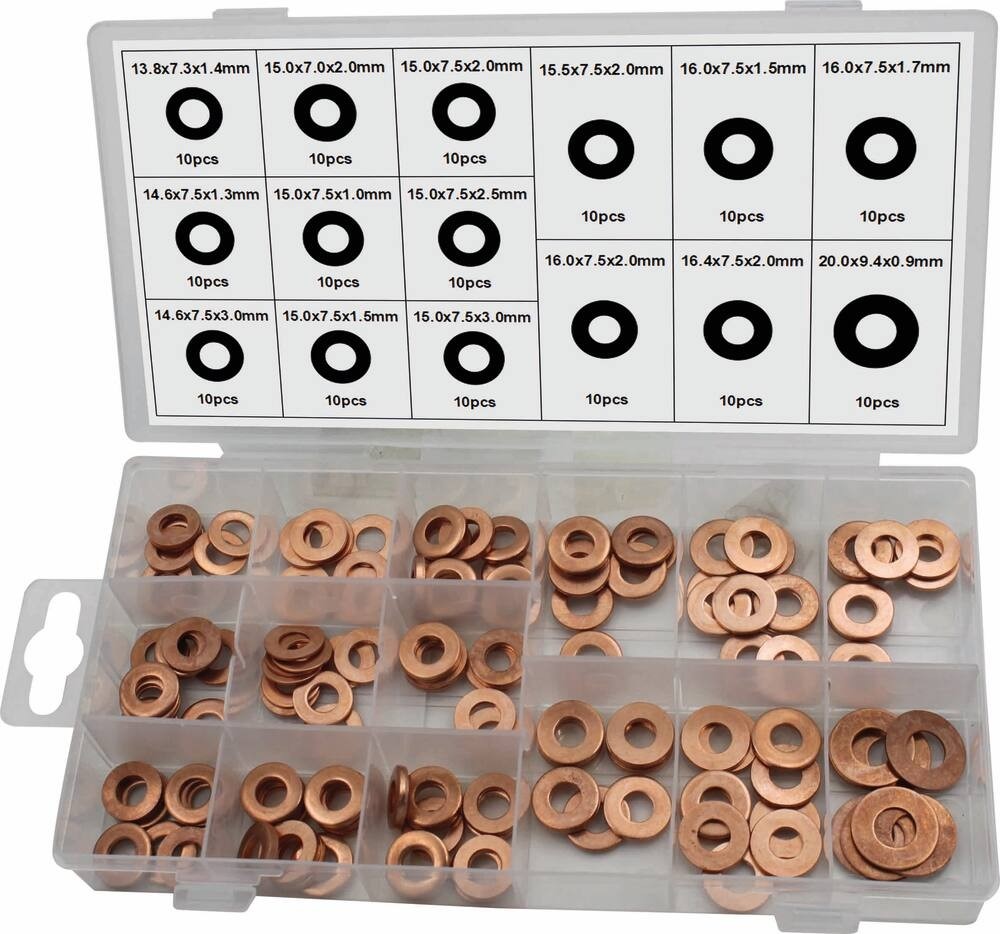 Imagem de Sortido de Anilhas de Cobre para injetores de 13,8 a 20 mm (ext) - caixa com 150 peças